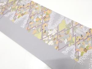 アンティーク　松皮菱に桜・菖蒲模様織り出し袋帯（材料）